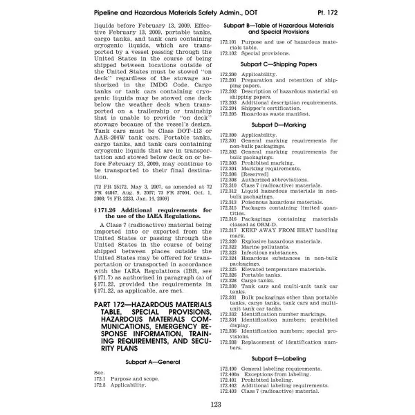 49 CFR Part 172 (2009) - Hazardous Materials Tables, Special Prov 