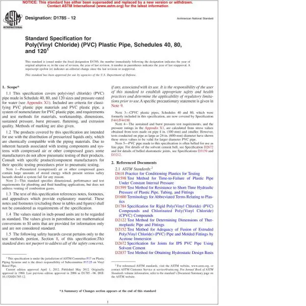 ASTM D1785—12 Standard Specification for Poly (Vinyl Chloride