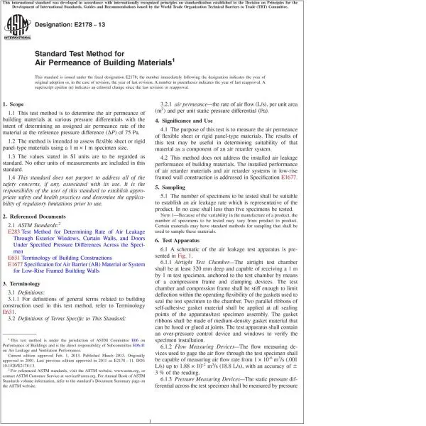 ASTM E2178—13 Standard Test Method for Air Permeance of 