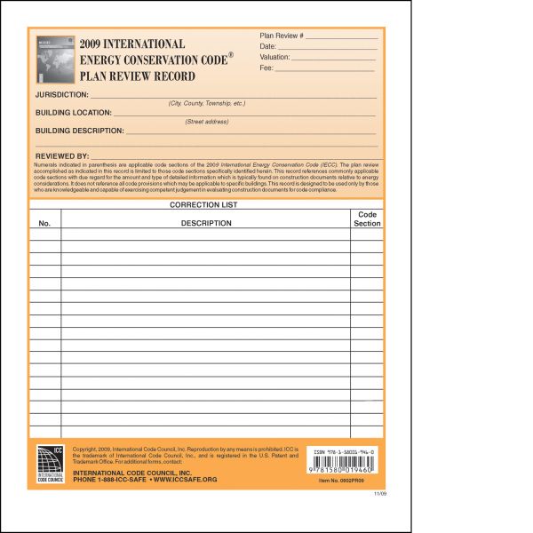 2009 International Energy Conservation Code Plan Review Records