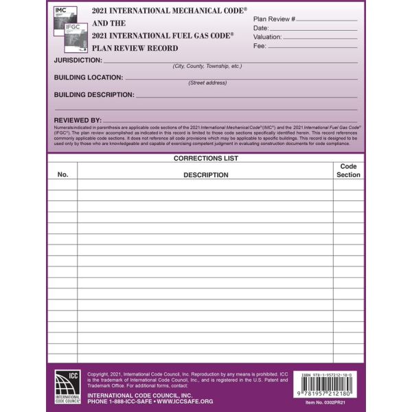 2021 International Mechanical and Fuel Gas Codes Plan Review Records