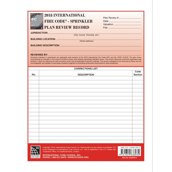 2018 International Fire Code Sprinkler Plan Review Records