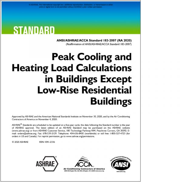 Ansiashraeacca 183 2007 Ra 2020 Peak Cooling And Heating Load Calculations In Buildings 7842