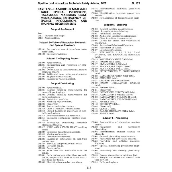 49 CFR Part 172 (2005) - Hazardous Materials Tables, Special Prov ...