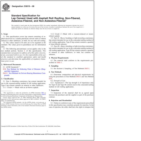 ASTM D 3019—08 Specification for Lap Cement Used with Asphalt Roll