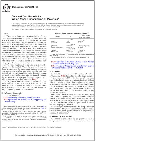 ASTM E 96/E 96M—05 Test Method For Water Vapor Transmission Of ...