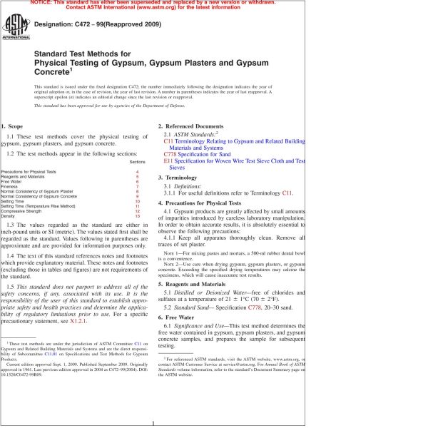 ASTM C472—99 (2009) Standard Specification for Standard Test Methods for Physical Testing of