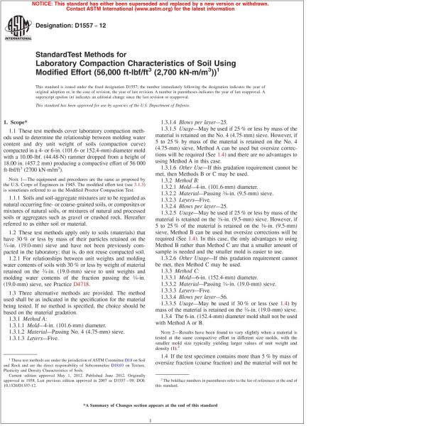 Astm D Standard Test Method For Laboratory Compaction Characteristics Of Soil Using