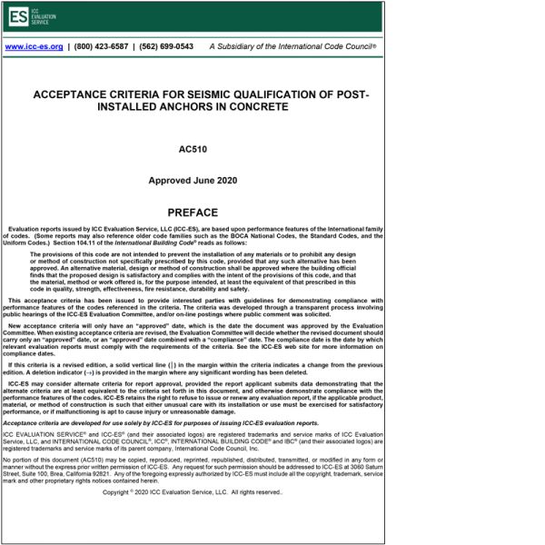AC510 Seismic Qualification of PostInstalled Anchors in Concrete