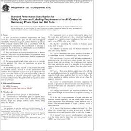 ASTM F1346—91 (2010) Standard Performance Specification for Safety Covers and Labeling Requirements for All Covers for Swimming Pools, Spas and Hot Tubs image