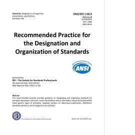 ANSI/SES 1: 2013, Recommended Practice for Designation and Organization of Standards (Cover Image)