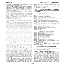 16 CFR Part 1209 (2002) Interim Safety Standard for Cellulose Insulation (Download)