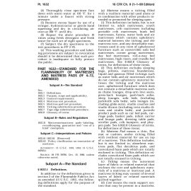 16 CFR Part 1632 (1999) - Standard for Flammability of Mattress and Mattress Pads (Download)